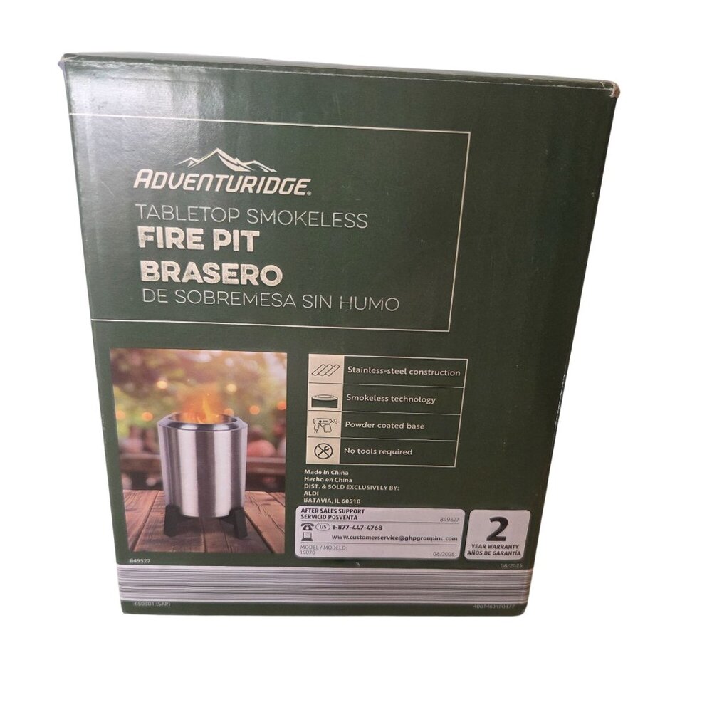 Tabletop Smokeless Fire Pit for Outdoor & Indoor Use Stainless Steel  by Adventu